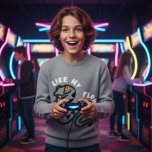 ZARA Sweater Kids Boys Size 13-14 Acrylic‎ Gray Snake "Like My Flow" Embroidered